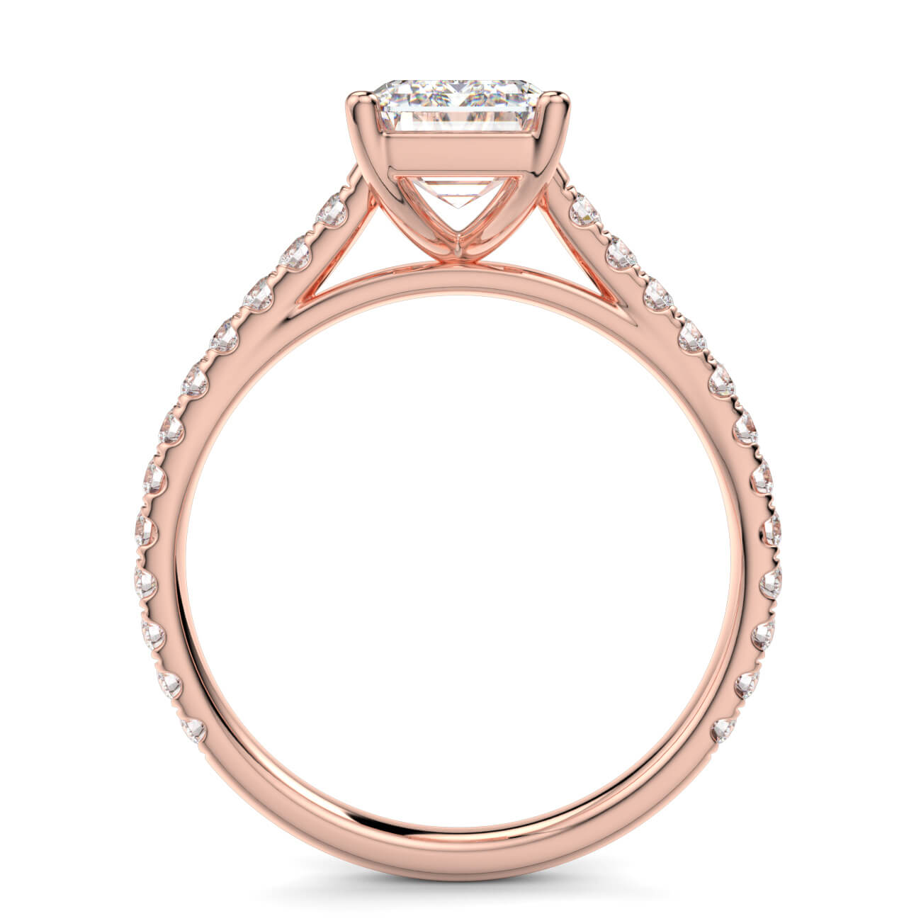Emerald Cut diamond cathedral engagement ring in rose gold – Australian Diamond Network